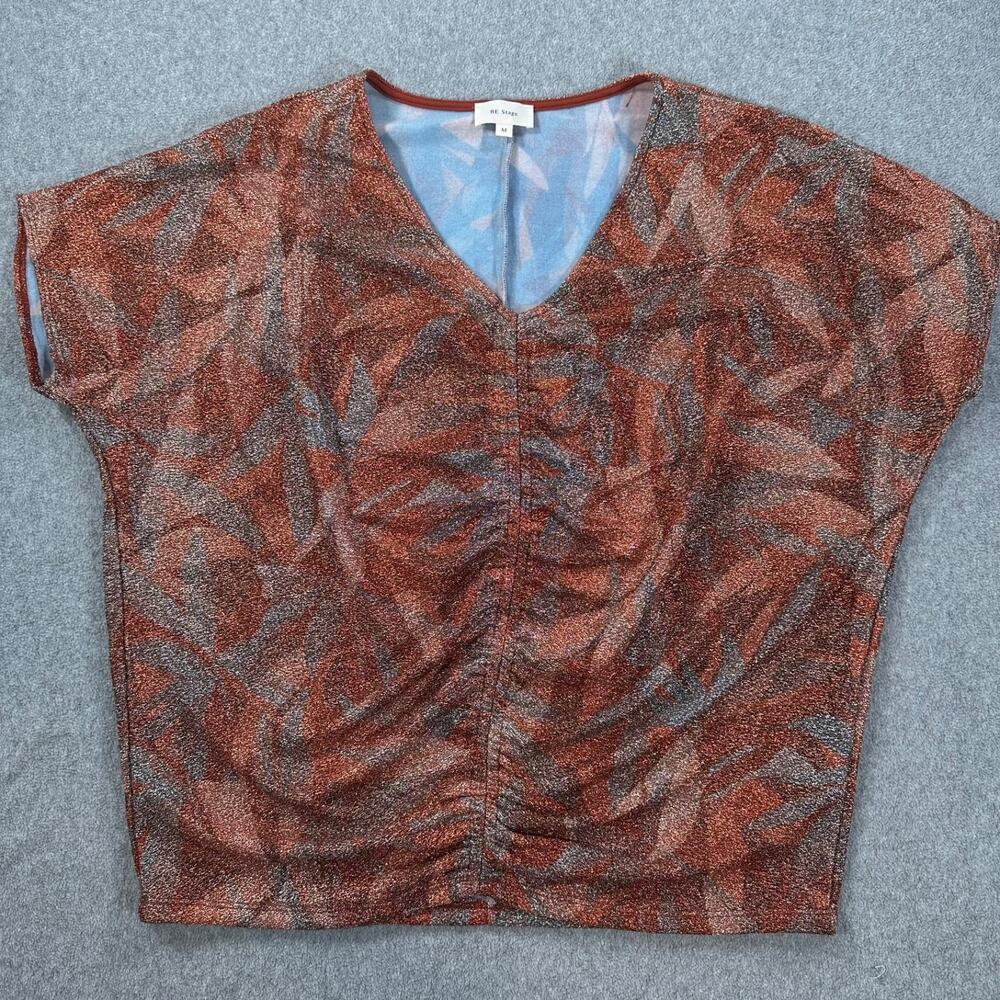 Be Stage Metallic Dolman Sleeve V-Neck Blouse Women's Medium Copper Shimmer